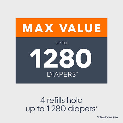 Diaper Genie Refill Round – Pack of 4 | Holds 1280 Diapers | Odor-Lock Film for Complete & Expressions Pails