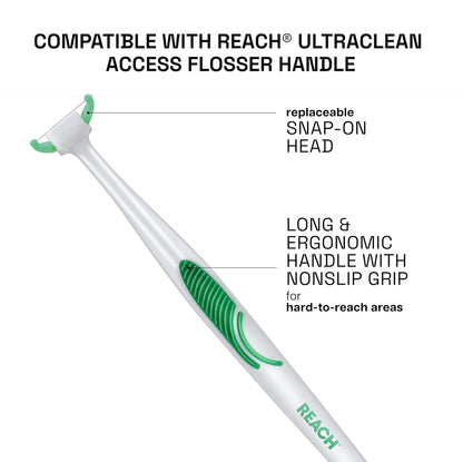REACH Ultraclean Access Flosser Refill Heads, Mint, Plaque Remover for Teeth, Shred Resistant, for Hard to Reach Areas, Oral Care, PFAS Free, for Adults & Kids, 1 Pack, 28 Count
