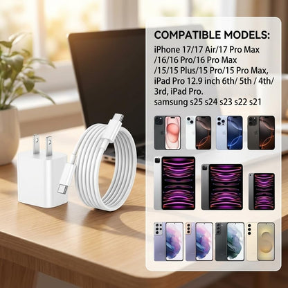 iPhone 17 16 15 Charger Fast Charging,2Pack 20W Apple iPad USB C Wall Chrager Block with 6FT USB C to C Cable for iPhone 17/Pro/Pro Max/17 Air/ 16/16 Pro/16 Pro Max/15/Plus/Pro/Pro Max