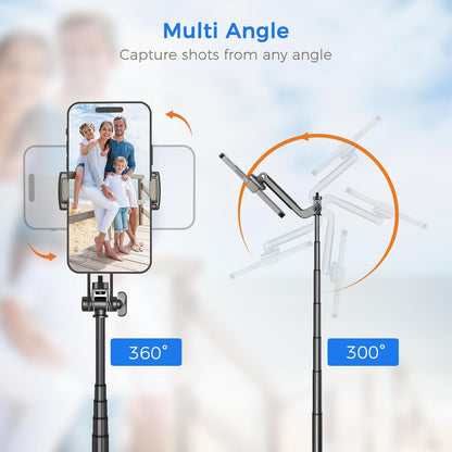 Selfie Stick Travel Tripod for Cell Phone with Remote Control and Phone Holder, Extendable Selfie Stick for iPhone, iPhone Tripod for Video Recording, 50 Inch, Black