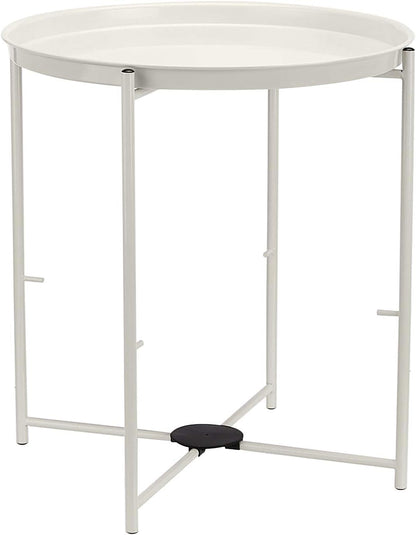 Storage End Table, Side Table with Cloth Basket, White/Heather Gray, 17.7"L x 17.7"W x 18.9"H