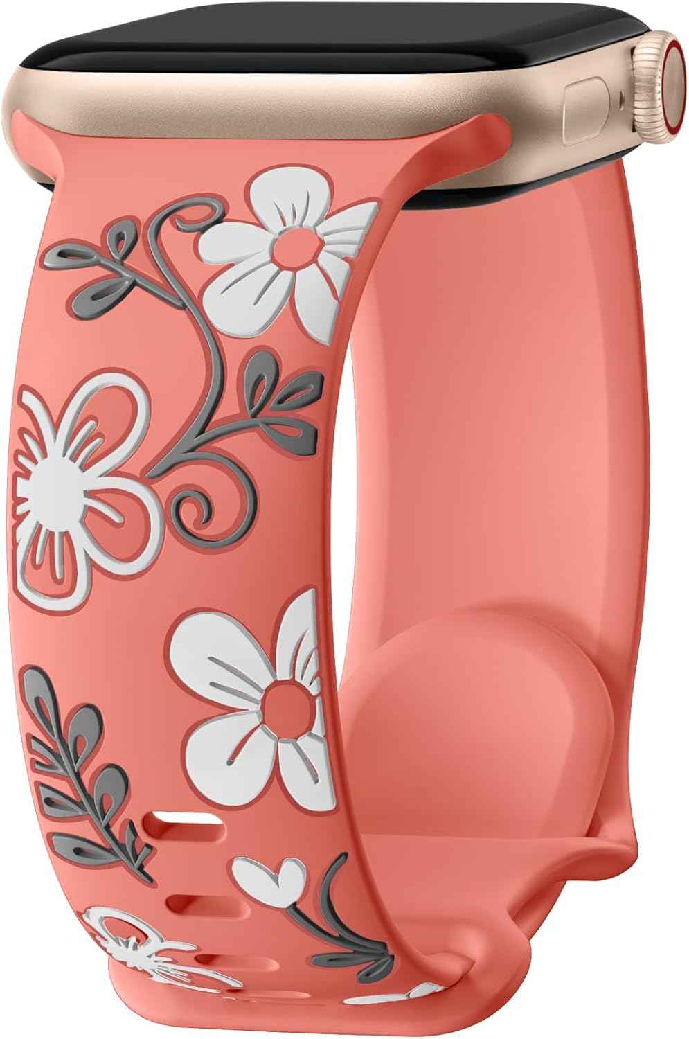 Witzon Floral Band Compatible with Apple Watch Bands For Women 40mm 41mm 38mm 42mm 44mm 45mm 46mm 49mm, Engraved Cute Flower Silicone Dressy Strap for iWatch Series 11 10 9 8 7 6 5 4 3 2 SE Ultra