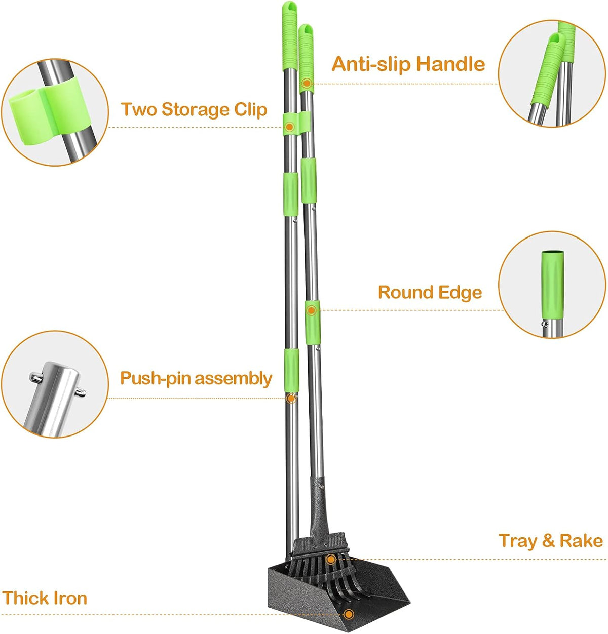 TOOGE Pooper Scooper, Dog Pooper Scooper Long Handle Stainless Metal Tray and Rake for Medium Small Dogs Heavy Duty Pet Supplies to Use for Grass, Dirt or Gravel