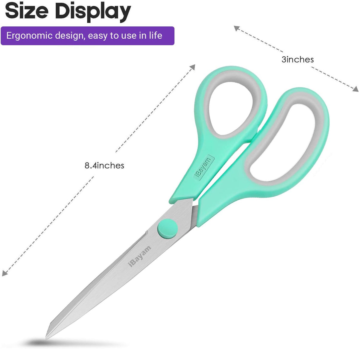 Scissors, iBayam 8" All Purpose Scissors Bulk 3-Pack, Ultra Sharp 2.5mm Thick Blade Shears Comfort-Grip for Office Desk Accessories Sewing Fabric Home Craft Teacher School Supplies, Right/Left Handed