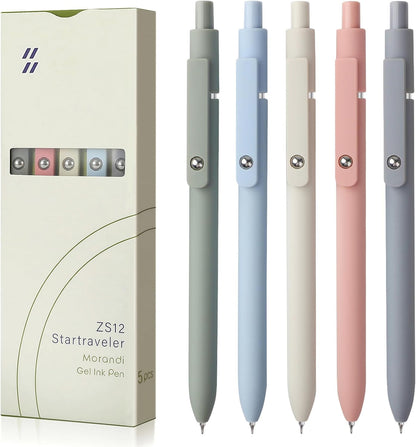 FIOVER 5pcs Gel Pens Quick Dry Ink Pens Fine Point Premium Retractable Rolling Ball Gel Pens Black Ink Smooth Writing for School Office Home