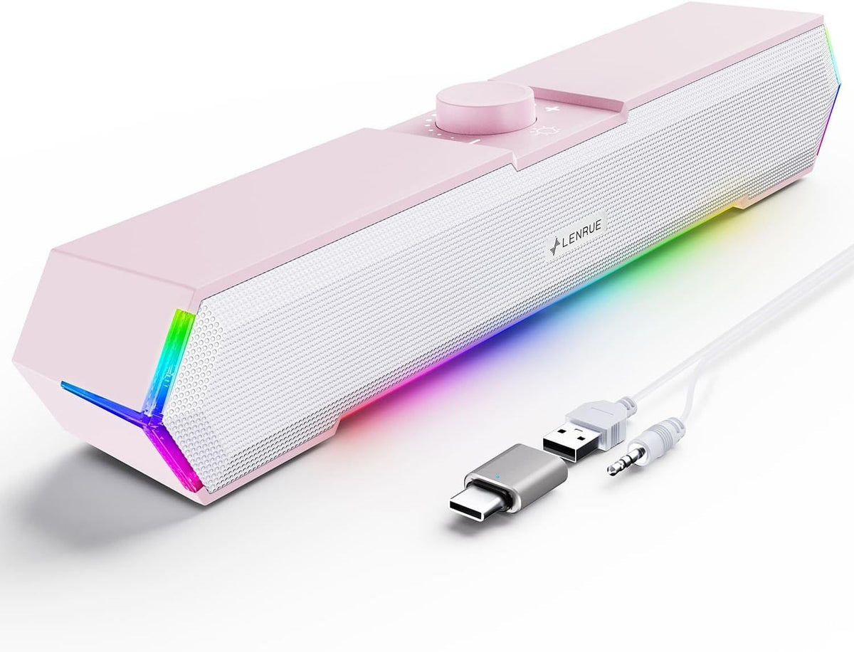 lenrue g11 computer speakers with clear sound and touch lights for pc desktop laptop monitor