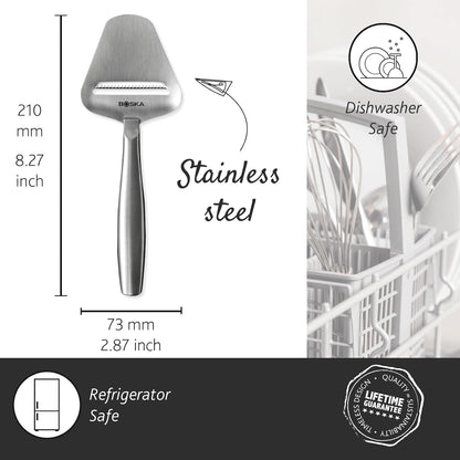 Boska Stainless Steel Cheese Slicer - Copenhagen For All Types of Cheese - Multi-Functional Cheese Slicer - Handheld Slicer - Silver Non-Stick - Dishwasher Safe - For Kitchen Cooking