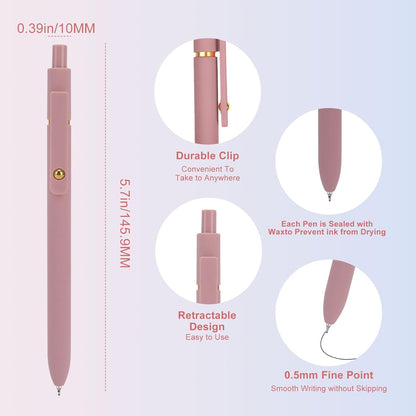 Ddaowanx Gel Pens, 6 Pcs 0.5mm Quick Dry Black Ink Pens Fine Point Smooth Writing Pens, Cute Office School Supplies Gifts for Women