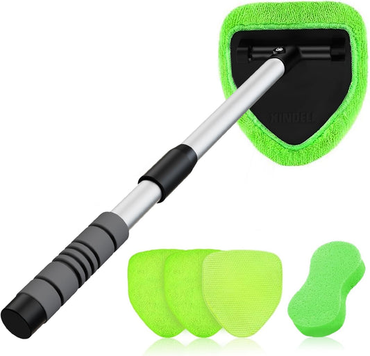 XINDELL 24-inch Windshield Cleaner Tool – Upgrade Large Head Car Interior&Exterior Window Cleaning Kit with Extendable Handle & 4 Microfiber Pads, Auto Wiper Brush for Car, Trucks, SUVs, RVs & Home