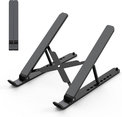 Laptop Stand for Desk, Adjustable Laptop Riser ABS+Silicone Foldable Portable Notebook Holder, Ventilated Cooling Notebook Mount Computer Stand for 10-15.6” Laptops,Tablets-Black