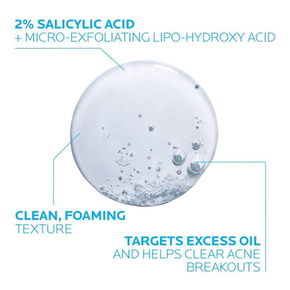 la roche posay effaclar medicated gel cleanser, 2% salicylic acid, lha, glycerin, oil free, dermatologist tested face wash for acne prone skin