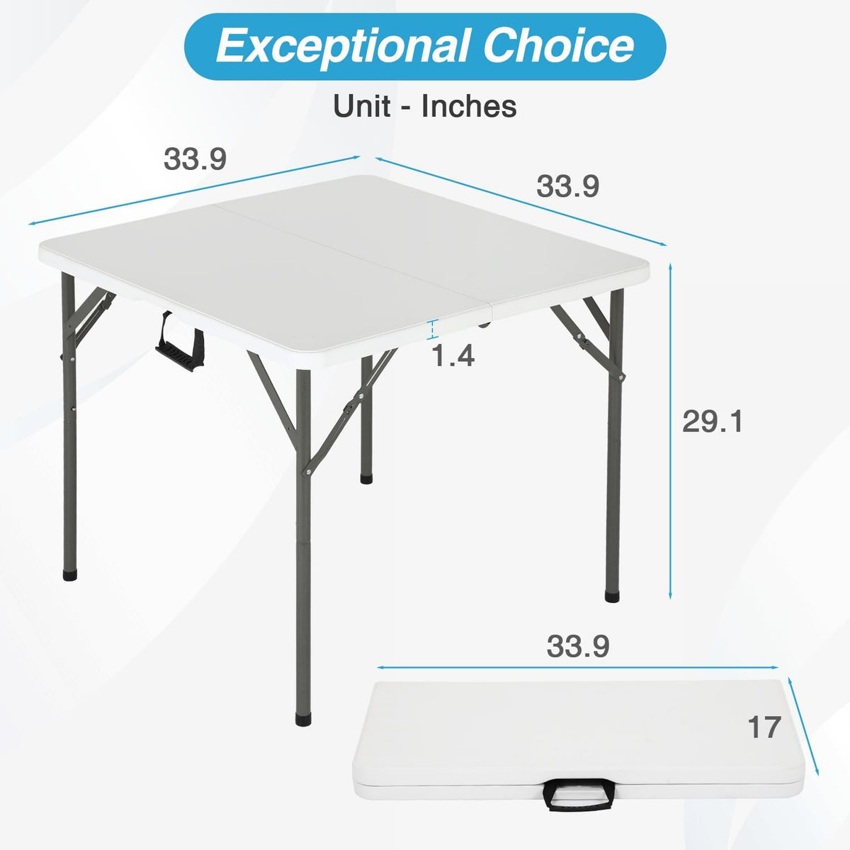 FDW 34" Folding Card Table Plastic Table Portable Square Height Dining Table Perfect for Party and Parties Backyard Events, White