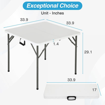 FDW 34" Folding Card Table Plastic Table Portable Square Height Dining Table Perfect for Party and Parties Backyard Events, White