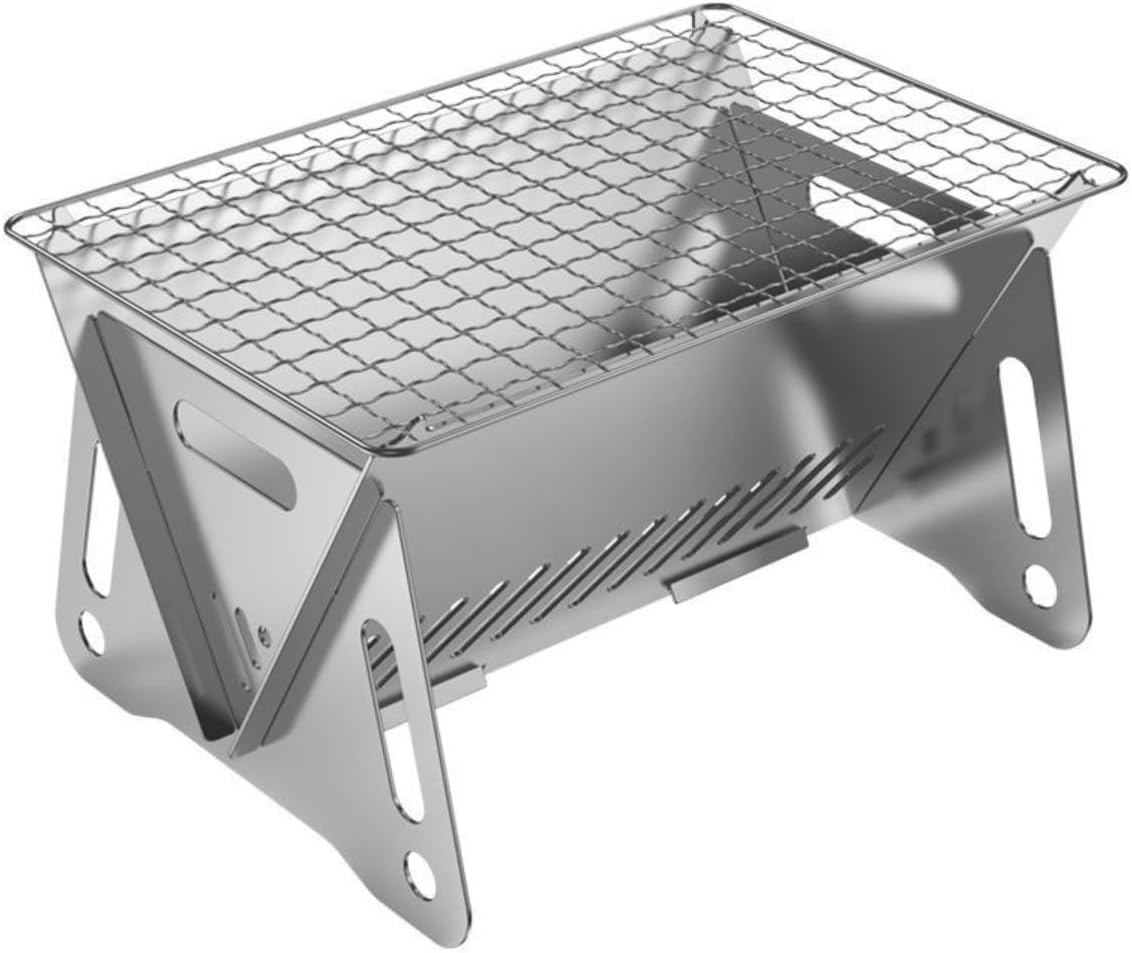 WINB Portable Folding BBQ Grill for 1-2 People - Mini Charcoal Grill for Camping, Compact Stainless Steel Fire Pit with Carry Bag, Outdoor Grill for Backyard, Hiking & Picnic (8.2X5.5 IN)