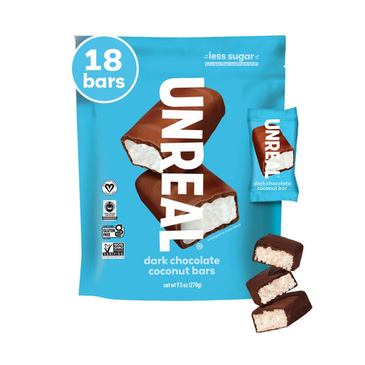 UNREAL Dark Chocolate Coconut Bars (Value Size Bag) | Vegan, 3g Sugar, & 3 Simple Ingredients | Non-GMO, Gluten Free, & Fair Trade | 9.5oz