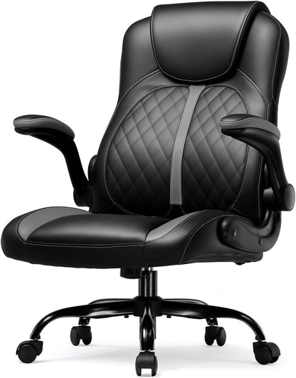 GTRACING Office Computer Gaming Chair Ergonomic Desk Chair for Adults with Lumbar Support Flip-Up Arms Adjustable Height Swivel Wheels PU Leather Executive Design for Short People Use, Gray