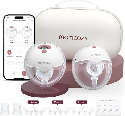 Momcozy M5 Smart APP Controlled Wearable Breast Pump, Hands-Free Wireless Electric Pump, 3 Modes 9 Suction Levels, BPA-Free, Portable Lightweight, 24mm Flange, 2-Pack Cozy Red