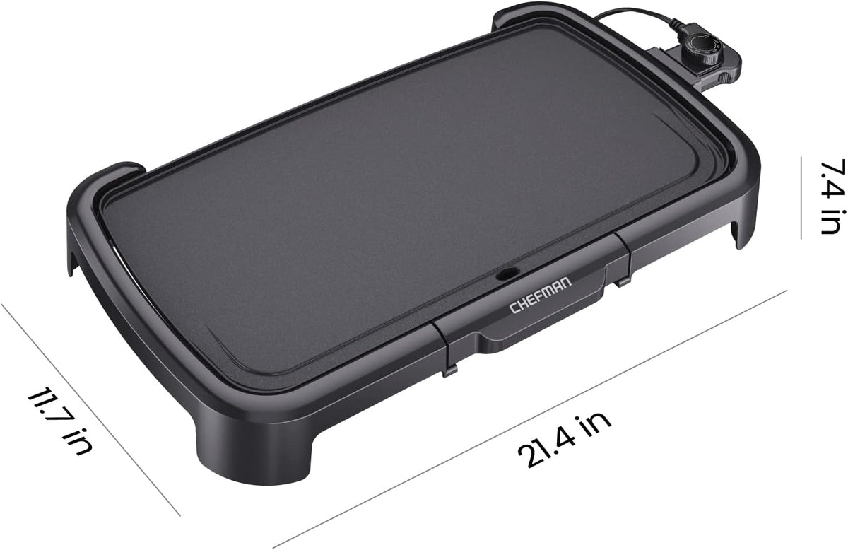 Chefman XL Electric Griddle with Removable Temperature Control, Immersible Flat Top Grill, Burger, Eggs, Pancake Griddle, Nonstick Extra Large Cooking Surface, Slide Out Drip Tray, 10 x 20 Inch