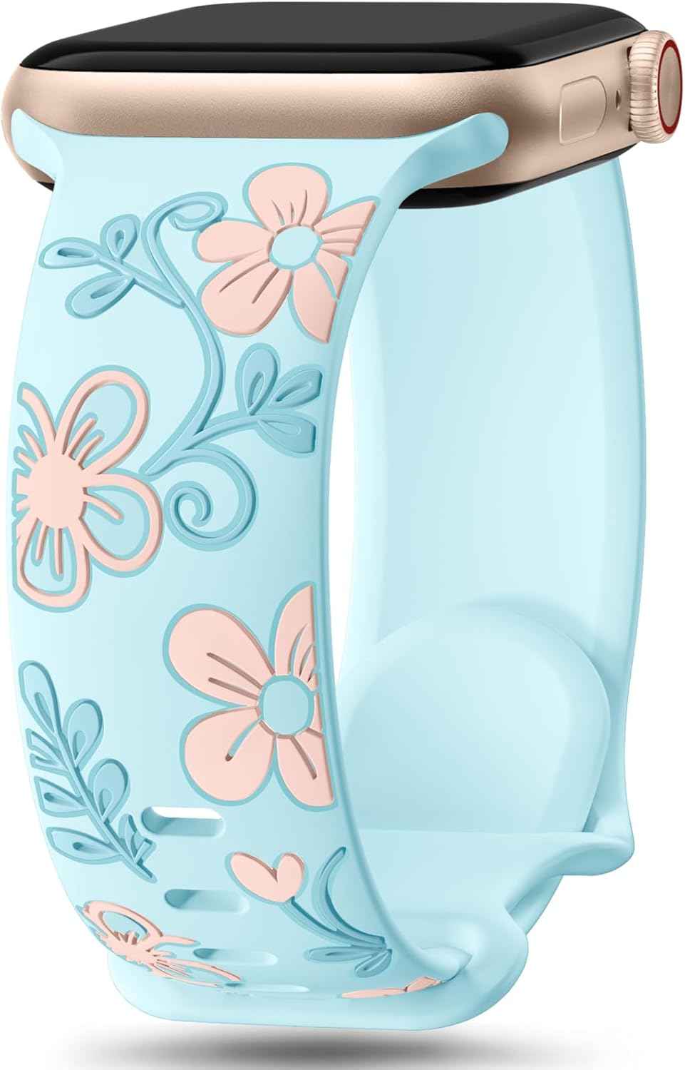 Witzon Floral Band Compatible with Apple Watch Bands For Women 40mm 41mm 38mm 42mm 44mm 45mm 46mm 49mm, Engraved Cute Flower Silicone Dressy Strap for iWatch Series 11 10 9 8 7 6 5 4 3 2 SE Ultra