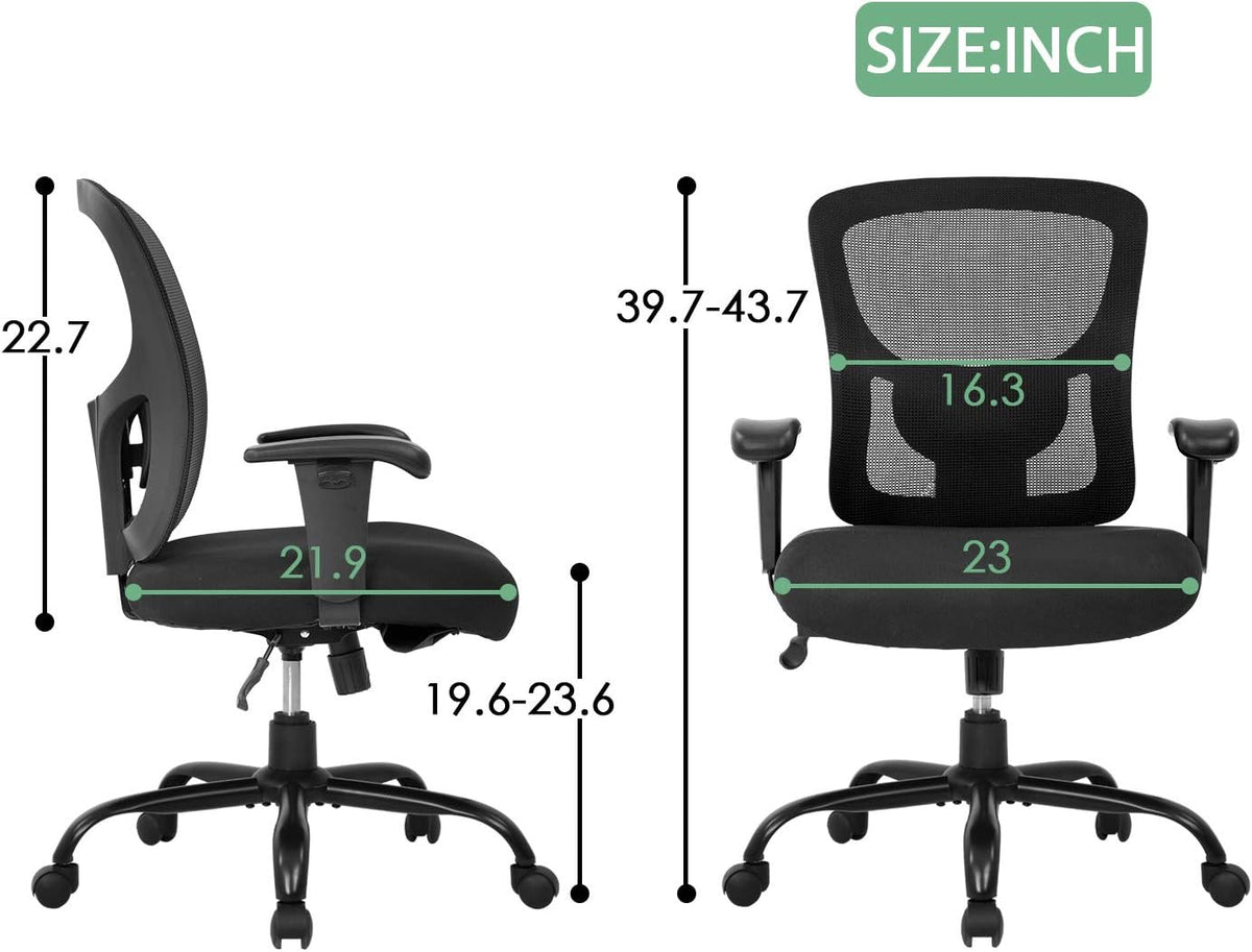 BestOffice Big and Tall Office Chair 500lbs Desk Chair Mesh Computer Chair with Lumbar Support Wide Seat High Back Task Executive Ergonomic Chair for Home Office (Black)