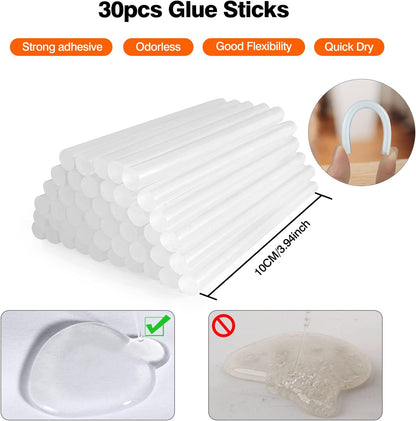 Mini Hot Glue Gun Kit with 30 Glue Sticks - Fast Preheating Hot Melt Gun, High Temp for School Crafts DIY Arts and Quick Home Repairs(White)