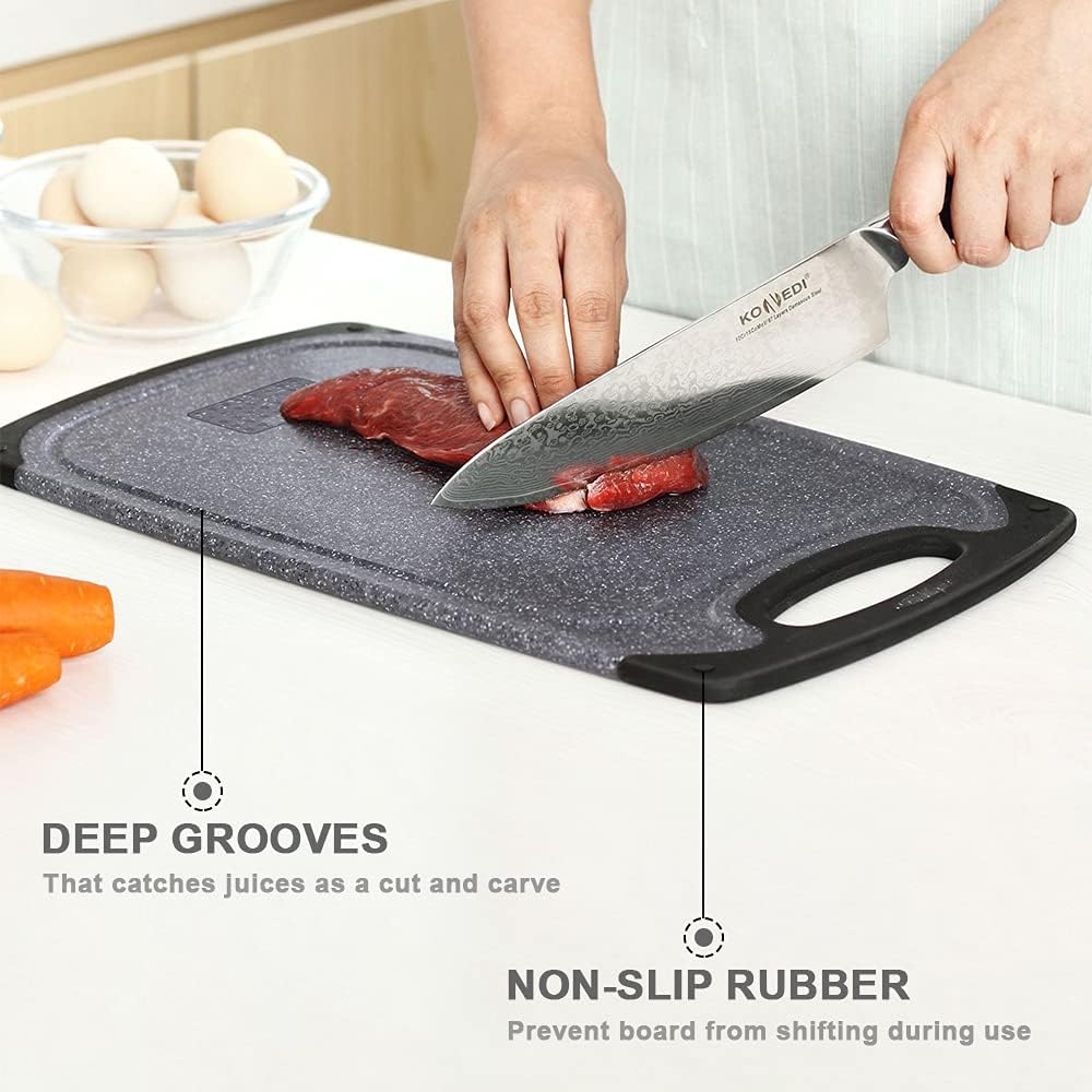 Cutting Boards for Kitchen, Large-Small Cutting Board Set of 3, Dishwasher Safe, Juice Groove, Easy Grip Handle, Non-Slip Rubber Cutting Board
