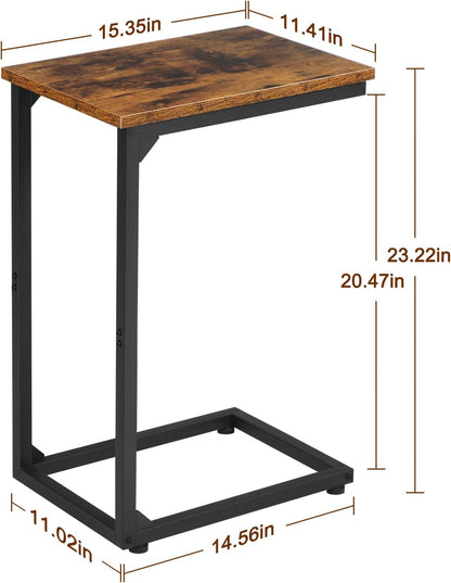 AMHANCIBLE C Shaped Side Table, End Tables Living Room Set of 2, Slide Under Couch Table for Sofa, TV Trays for Bedroom, Small Space, Rustic Brown HET02CBR