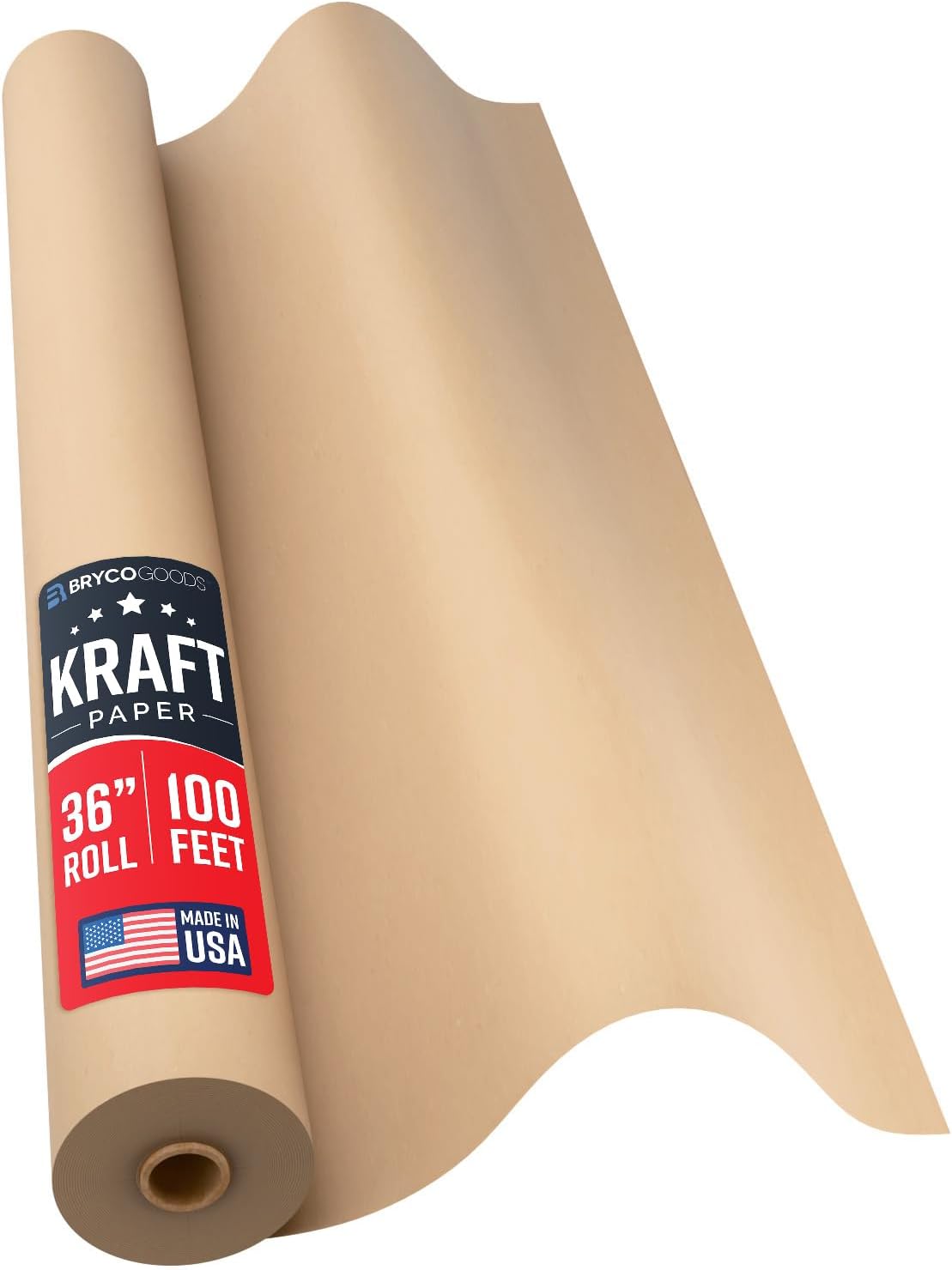Large Brown Kraft Paper Roll - 36" x 1200" (100 ft) - Made in USA - Ideal for Gift Wrapping, Packing, Moving, Postal, Shipping, Parcel, Wall Art, Crafts, Bulletin Boards, Floor Cover or Table Runner