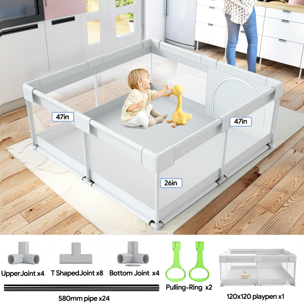 Baby Playpen, 47x47in Small Play Pen,Toddler Playpen for Apartment,Play Yard,Activity Fence, Extra Large Baby Playard