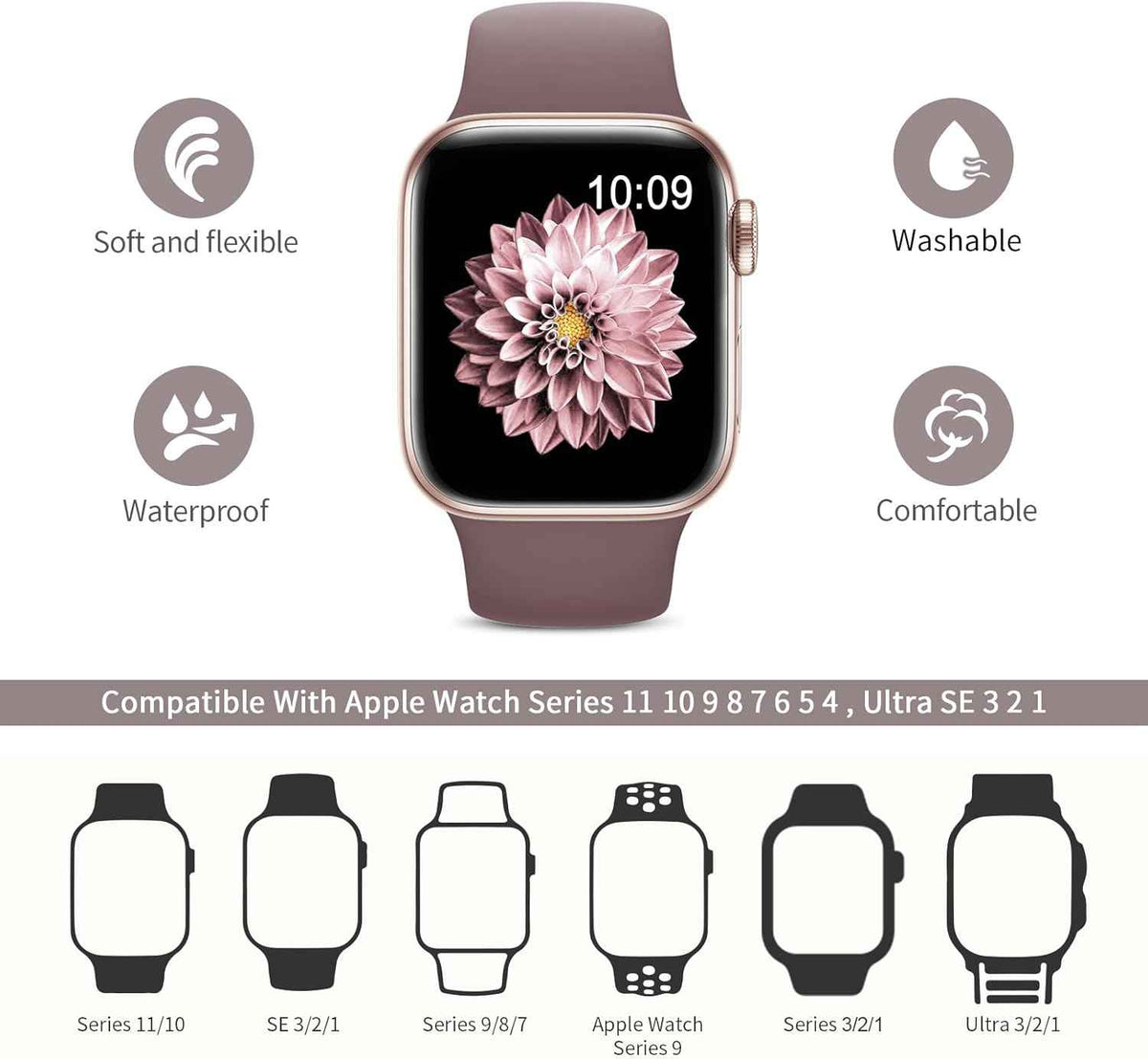 6 pack sport bands for apple watch series 11-1 38mm, 40mm, 41mm, 42mm, 44mm, 45mm, 46mm, 49mm in silicone waterproof strap