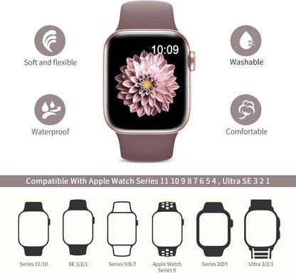 6 pack sport bands for apple watch series 11-1 38mm, 40mm, 41mm, 42mm, 44mm, 45mm, 46mm, 49mm in silicone waterproof strap