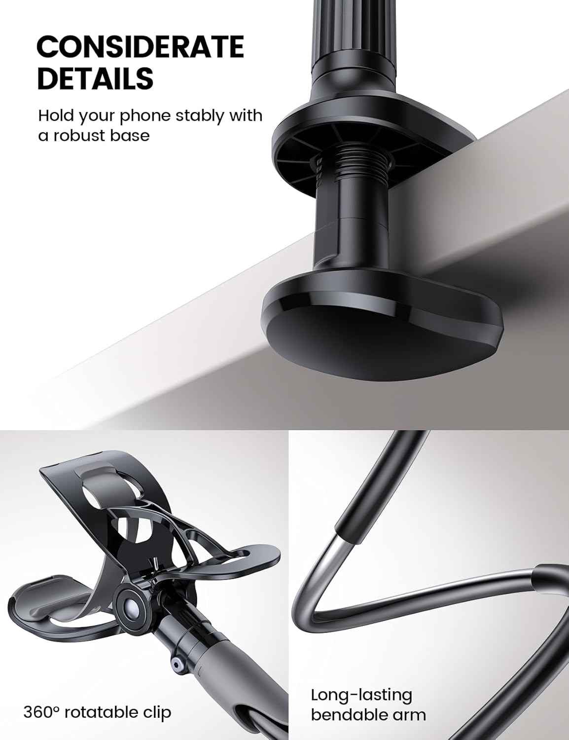 Lamicall Gooseneck Phone Holder for Bed - Cell Phone Mount Clamp Clip, Flexible Long Arm, Overhead Mount for Desk Headboard Bedside, for iPhone Air 17 Pro Max, 16 Pro Max, 15, 14 & 4-7" Phone