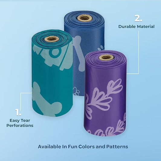 Best Pet Supplies Dog Poop Bags for Waste (150 Bags) Refuse Cleanup, Doggy Roll Replacements for Outdoor Puppy Walking and Travel, Leak Proof and Tear Resistant, Thick Plastic - Assorted Colors