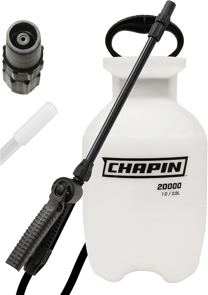 Chapin 20000 Made in USA 1 -Gallon Lawn and Garden Pump Pressured Sprayer, for Spraying Plants, Garden Watering, Weeds and Pests, Polypropylene, Translucent White - Cart Shape