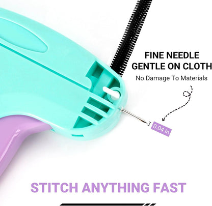 Stitch Gun for Clothes - Handheld Quick Clothing Fixer - Tagging Gun for Clothing, Sewing Kit - Includes 6 Fine Needles, 1000 Black & 1000 White Fasteners (Purple Green)