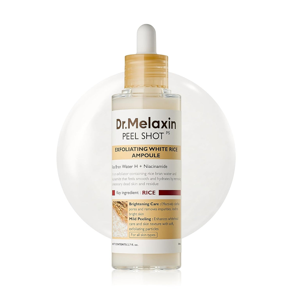 Dr.Melaxin Peel Shot Glow White Rice Peeling Ampoule 80ml, Dead Skin Gentle Exfoliating Ampoule with Rice Water Extract, AHA BHA, Niacinamide, Daily Skin Texture Care, All Skin Types, Korean Skincare