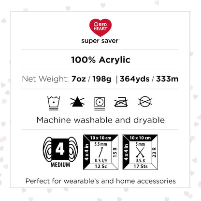 Red Heart Super Saver Black Yarn - 3 Pack of 198g/7oz - Acrylic - 4 Medium (Worsted) - 364 Yards - Knitting/Crochet