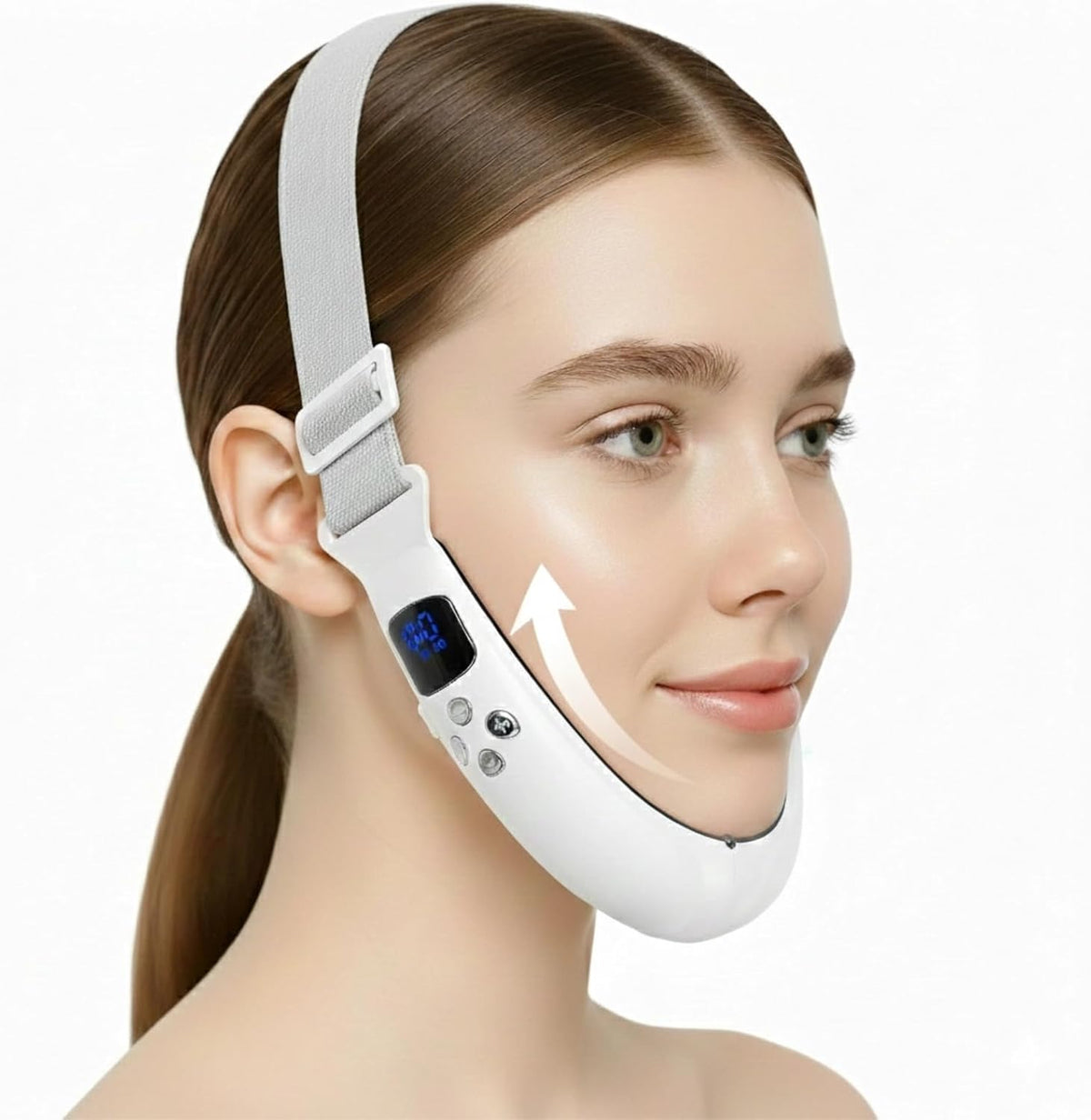 Electric Double Chin Device and V-Face Machine with 6 Modes and 12 Gear Adjustable Intensities - for Jawline Sculptor and Face Slimmer - White