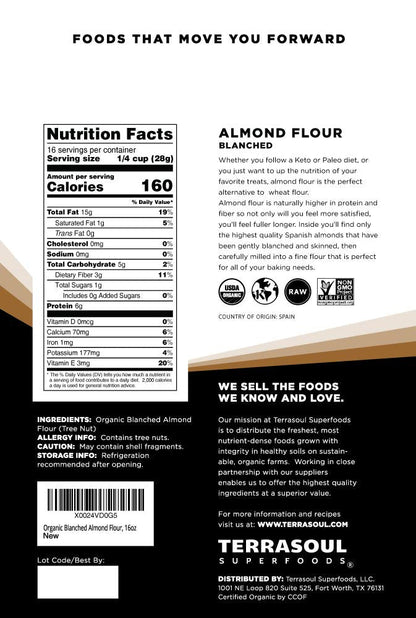 Terrasoul Superfoods organic almond flour pack of 2, 2 lbs each, grain-free, gluten-free, keto baking