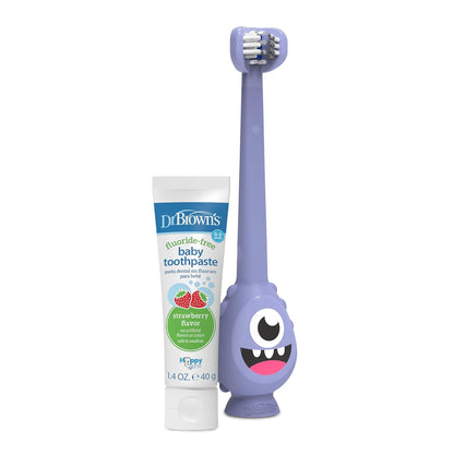 dr. browns green monster triple-sided toddler toothbrush with suction cup base, ages 1-4 years