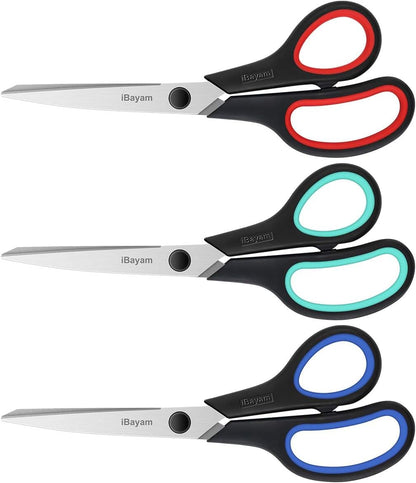 3-Pack 8" Heavy Duty Scissors with Ultra Sharp Blades and Comfort Grip Handles - For Office, Home, School, Sewing, and Crafts