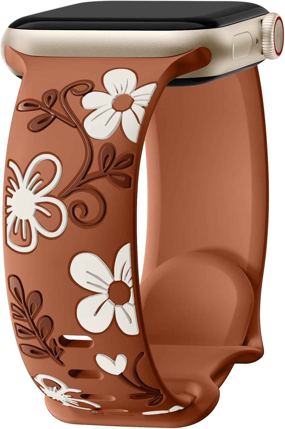 Witzon Floral Band Compatible with Apple Watch Bands For Women 40mm 41mm 38mm 42mm 44mm 45mm 46mm 49mm, Engraved Cute Flower Silicone Dressy Strap for iWatch Series 11 10 9 8 7 6 5 4 3 2 SE Ultra