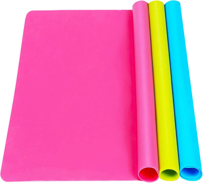 3 Pack Silicone mat Large Silicone Sheets for Crafts, Liquid, Resin Jewelry Casting Molds Mat, Silicone Placemat 15.7” x 11.8” (Blue & Rose Red & Green)