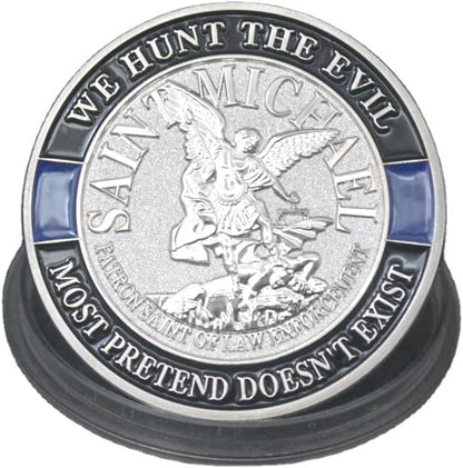 Saint Michael Patron Saint of Law Enforcement Challenge Coin The Thin Blue Line Silver Plated Coins