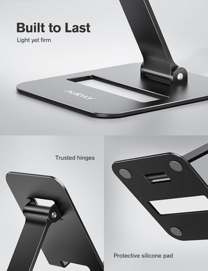 Nulaxy 2 Pack Dual Folding Cell Phone Stand, Fully Adjustable Phone Holder for Desk, Compatible with iPhone 17 16 15 14 13 12 11, Nintendo Switch, All Phones, Black & Rose Gold