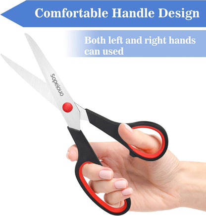 Scissors Set of 6-Pack, 8" Scissors All Purpose Comfort-Grip Handles, Sharp Scissor for Office Home School Craft Sewing Fabric Supplies, High/Middle School Student Teacher, Right/Left Hand