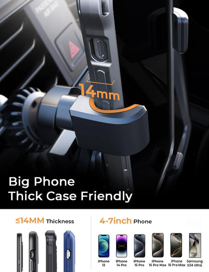 AINOPE for iPhone 17 Pro Max Car Mount Phone Holders for Your Car Slide Design Air Vent Phone Mount [Top Clamp] Cell Phone Holder Car Interior Accessories for iPhone Air 17 Pro Max 16 Samsung S25
