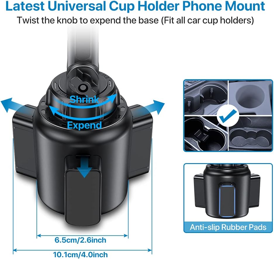 Miracase Upgraded Version Cup Phone Holder for Car, Universal Adjustable Long Neck Car Phone Mount Cradle Friendly Compatible with iPhone Samsung Google and All 4.0-7.0 inches Smartphones