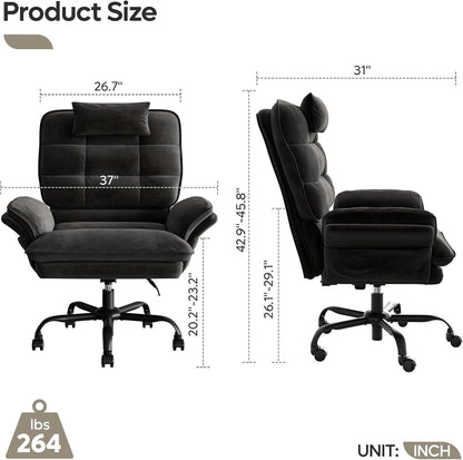 Bestier Cross Legged Office Chair, Criss Cross Chair with Adjustable Arms, 135° Reclining Velet Executive Chair with Wheels, Big and Tall Computer Desk Chair for Home, Office - Black