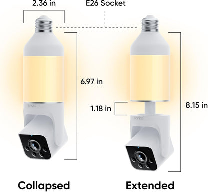 WYZE Bulb Cam Security Camera, 2K HD Outdoor Light Bulb Camera, Color Night Vision, Dimmable LED Bulb, Motion Detection, Siren Alarm, Works w/Alexa/Google Assistant. Free Expert Support
